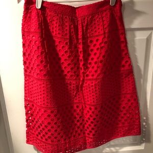 Eyelet coral midi skirt